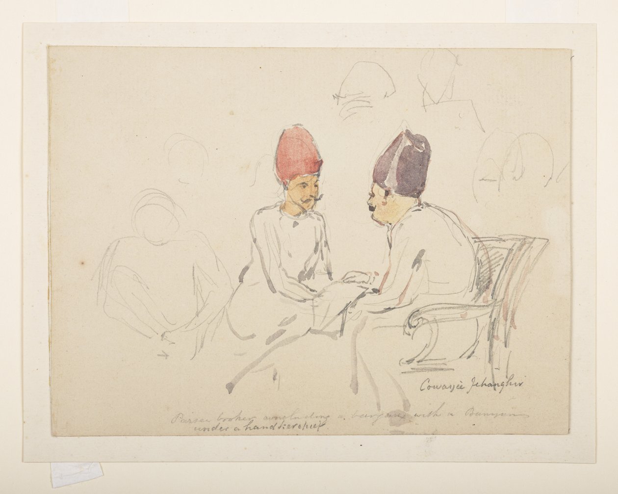 Esquisse de Sir Cowasji Jehangir (crayon et aquarelle sur papier) - Unbekannter Künstler