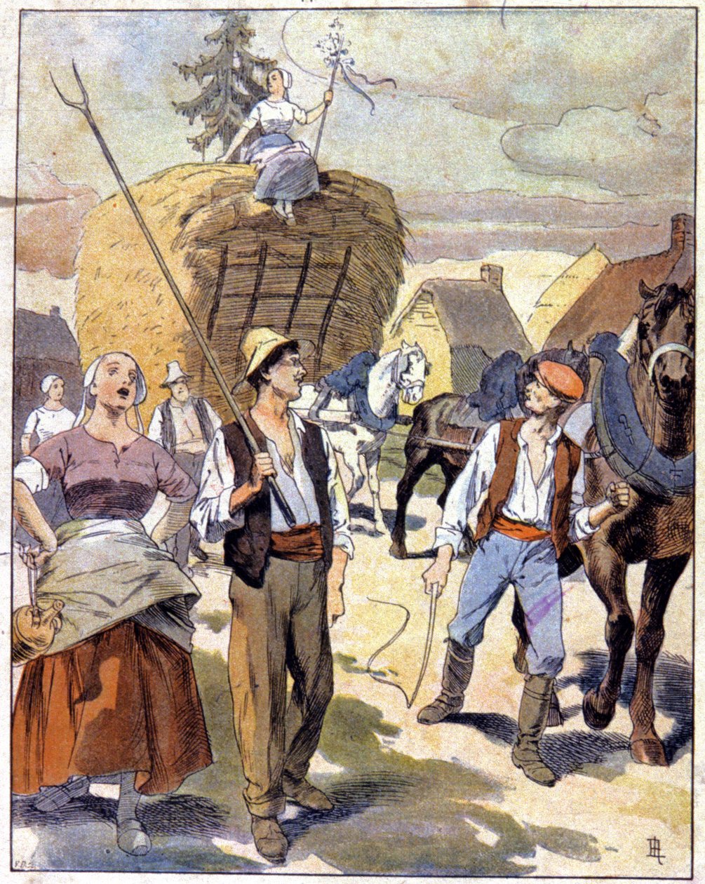 Le dernier char de blé en Beauce, vers 1910 - Unbekannter Künstler