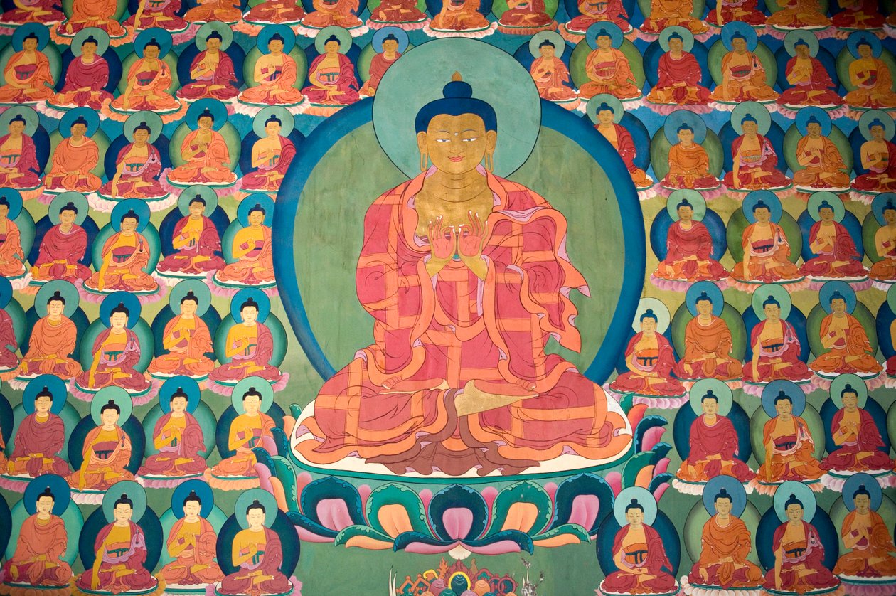 Bouddhisme tibétain; peinture murale; Bouddha en méditation; nombreux petits Bouddhas; Monastère de Chemre Gompa; Chemrey; région du Ladakh; Jammu-et-Cachemire; Inde; Asie du Sud; Asie - Unbekannt