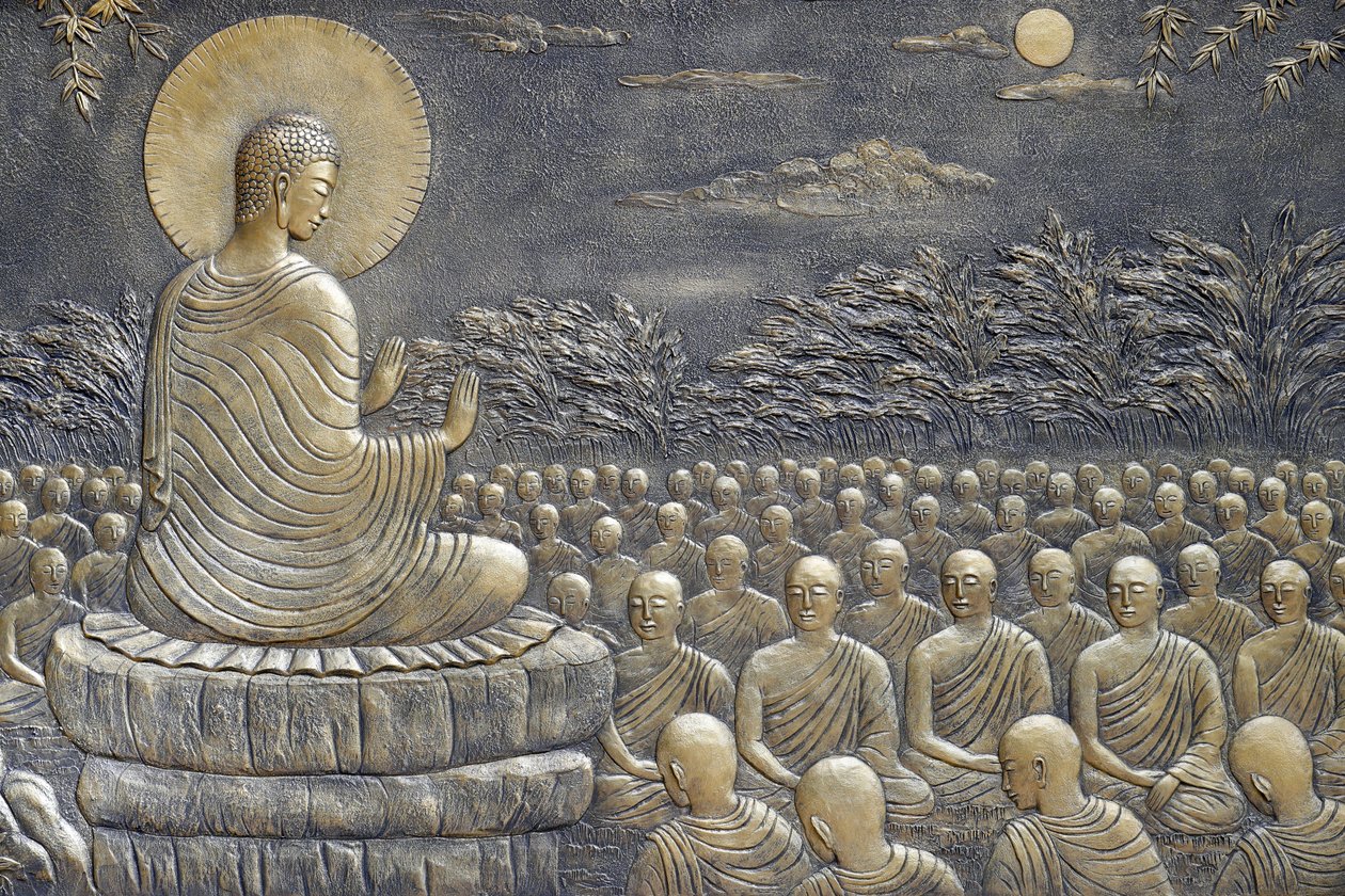Tinh Xa Ngoc Chau temple bouddhiste, La Vie du Bouddha, Siddhartha Gautama, Bouddha avec des disciples, enseignant, Chau Doc, Vietnam, 2018 - Unbekannt