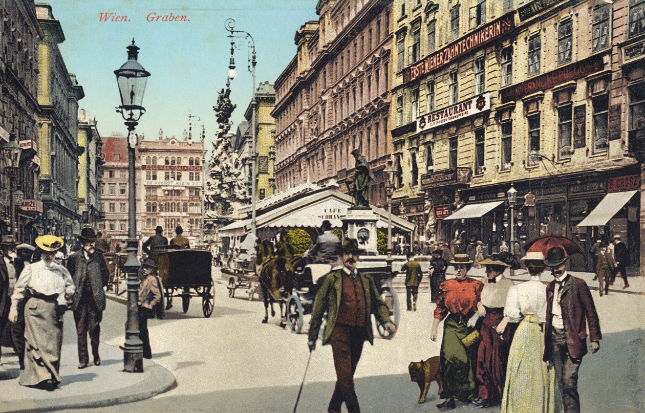 Vienne, Graben - rue célèbre du centre-ville avec des gens se promenant - Unbekannter Künstler