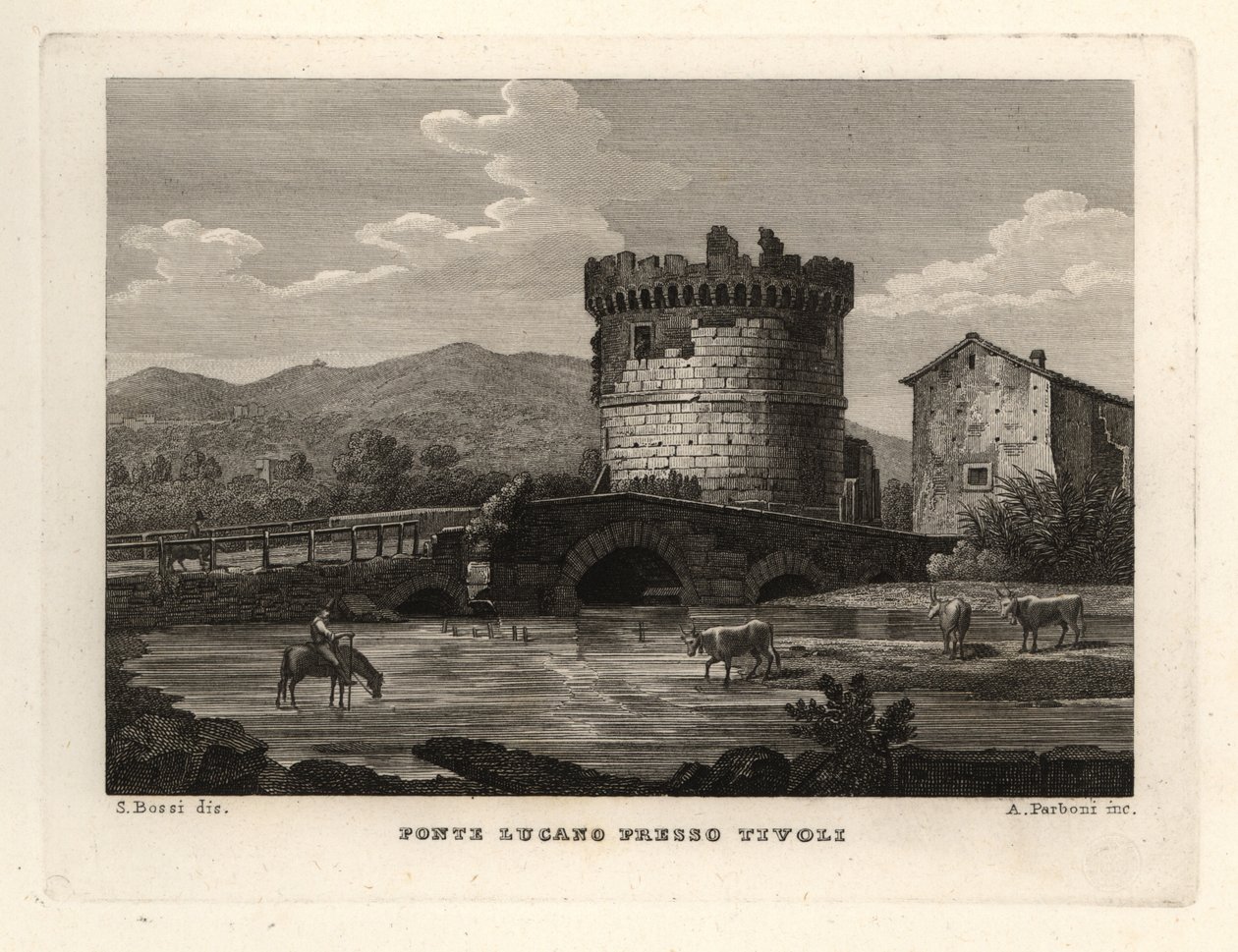 Vue du pont de Ponte Lucano sur la rivière Anio près de Tivoli - Unbekannt