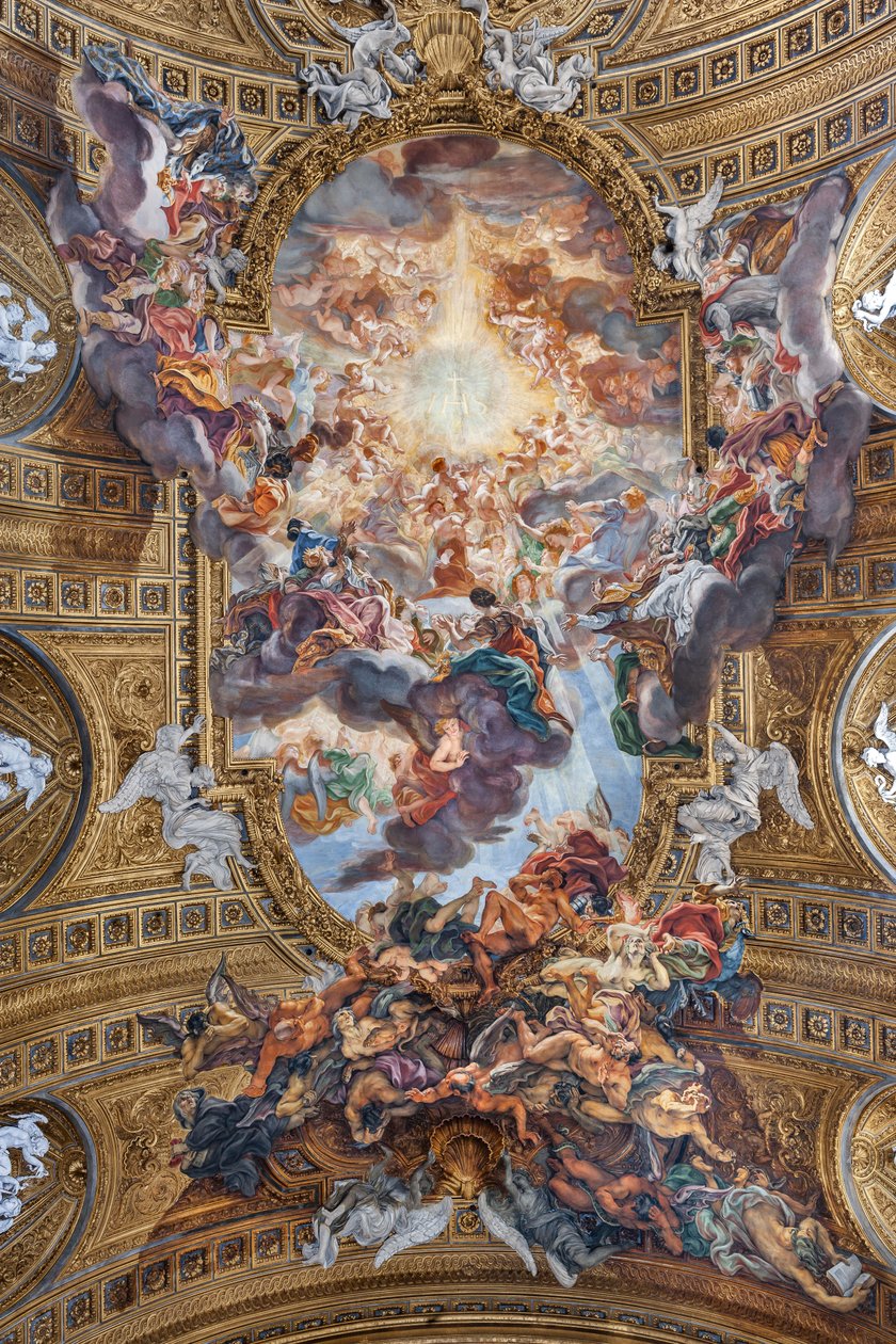 Vue de la voûte de la nef avec "Le Triomphe au nom de Jésus", Église du Gesù, Rome, Italie (photo) - Unbekannter Künstler