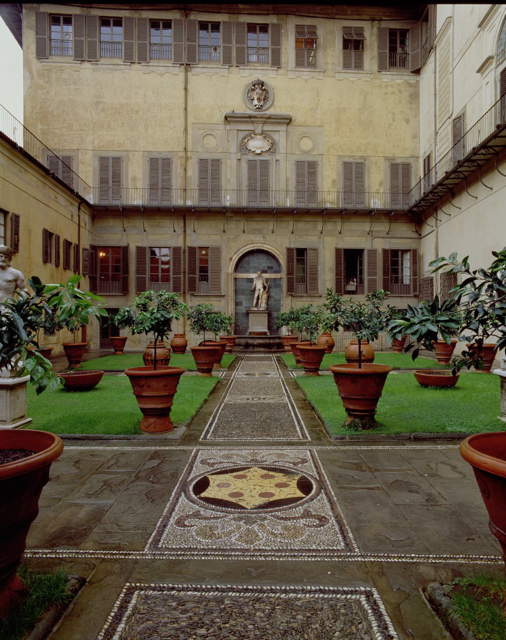 Vue du jardin clos avec pavement en mosaïque décoré des armoiries des Médicis - Unbekannt