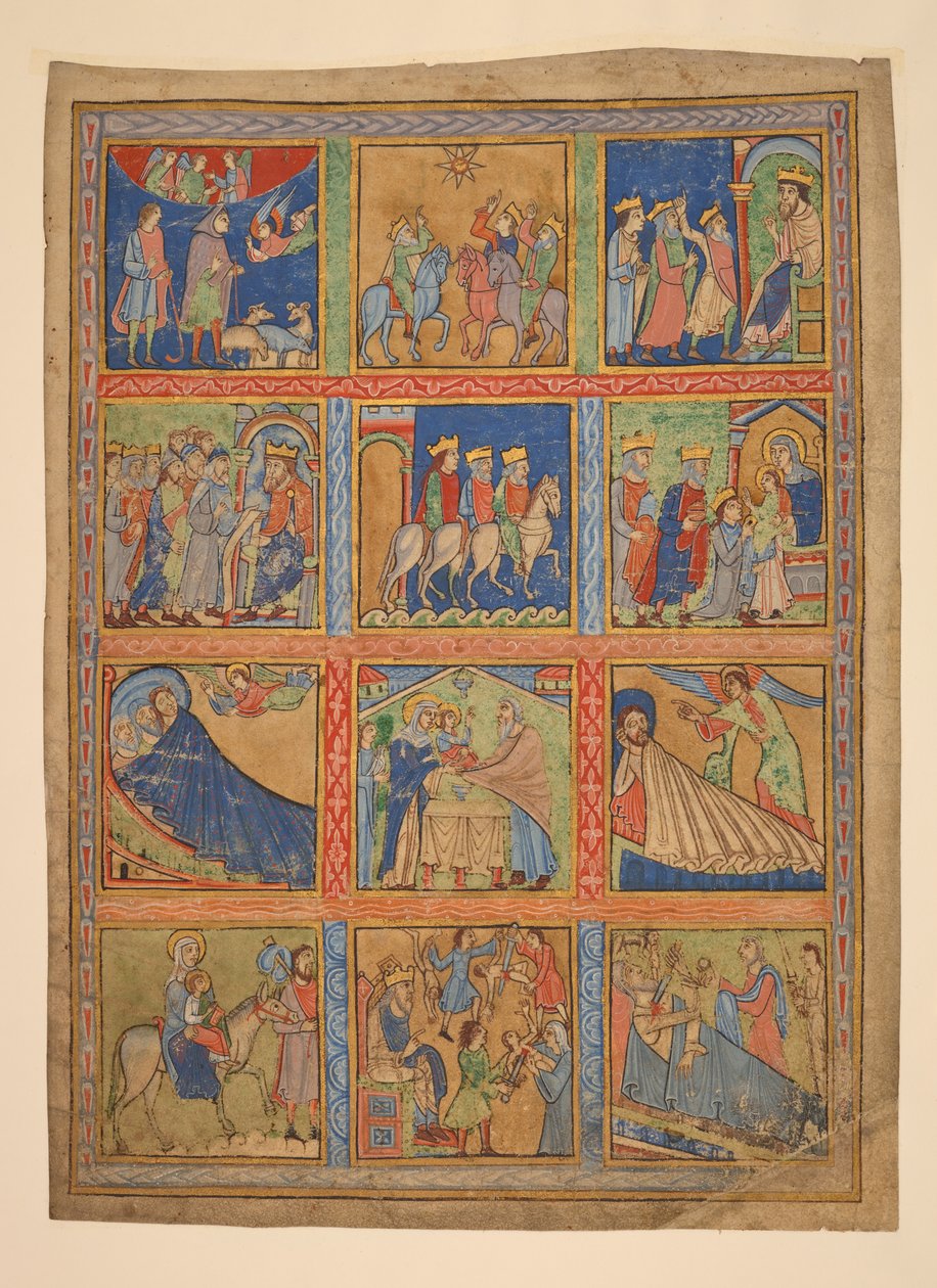 f. 1 : Une série de 24 miniatures de la Vie du Christ ; Sept découpes de manuscrits enluminés. XIIe siècle-XVe siècle - Unbekannter Künstler