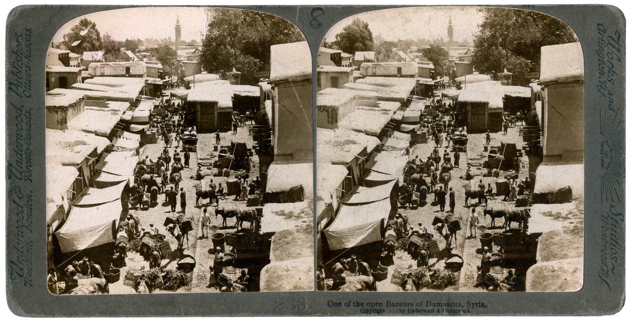 Un bazar ouvert à Damas, Syrie, années 1900 - Underwood and Underwood