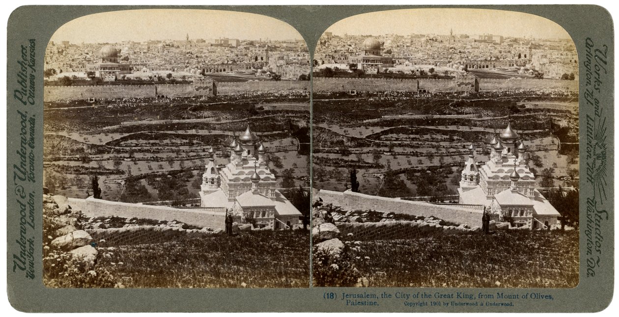 Jérusalem, vue depuis le mont des Oliviers, Palestine, 1901 - Underwood and Underwood