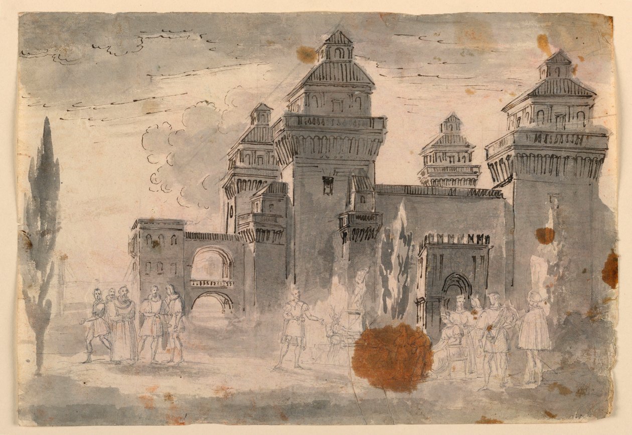 Dessin, Décor de scène, Vue du château - Unknown