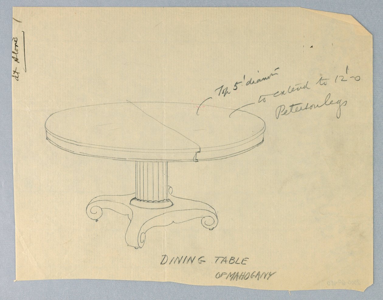 Design pour une table ronde en acajou sur pieds en volute - Unknown