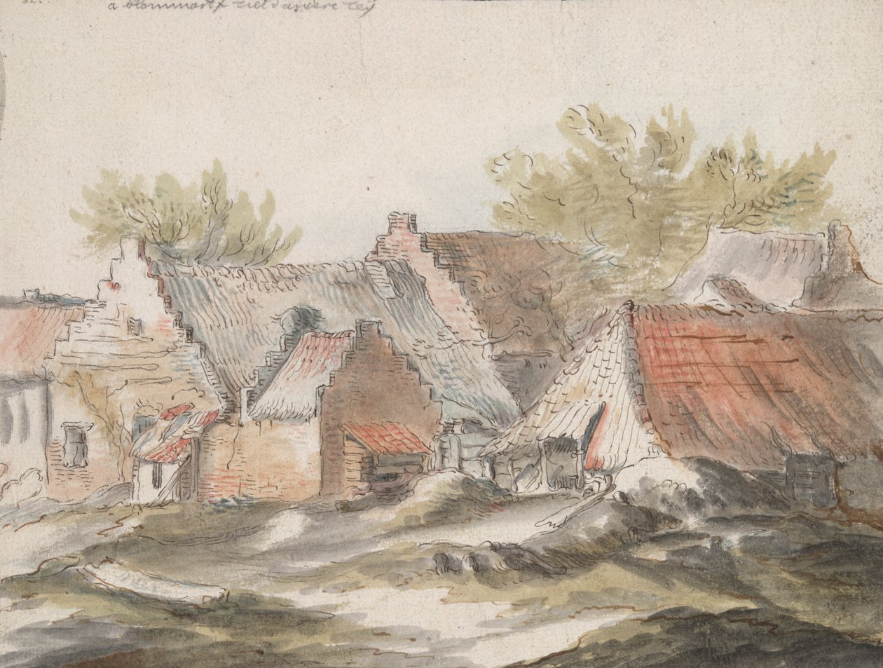 Cottages (recto); Outils en osier (verso) - Unknown