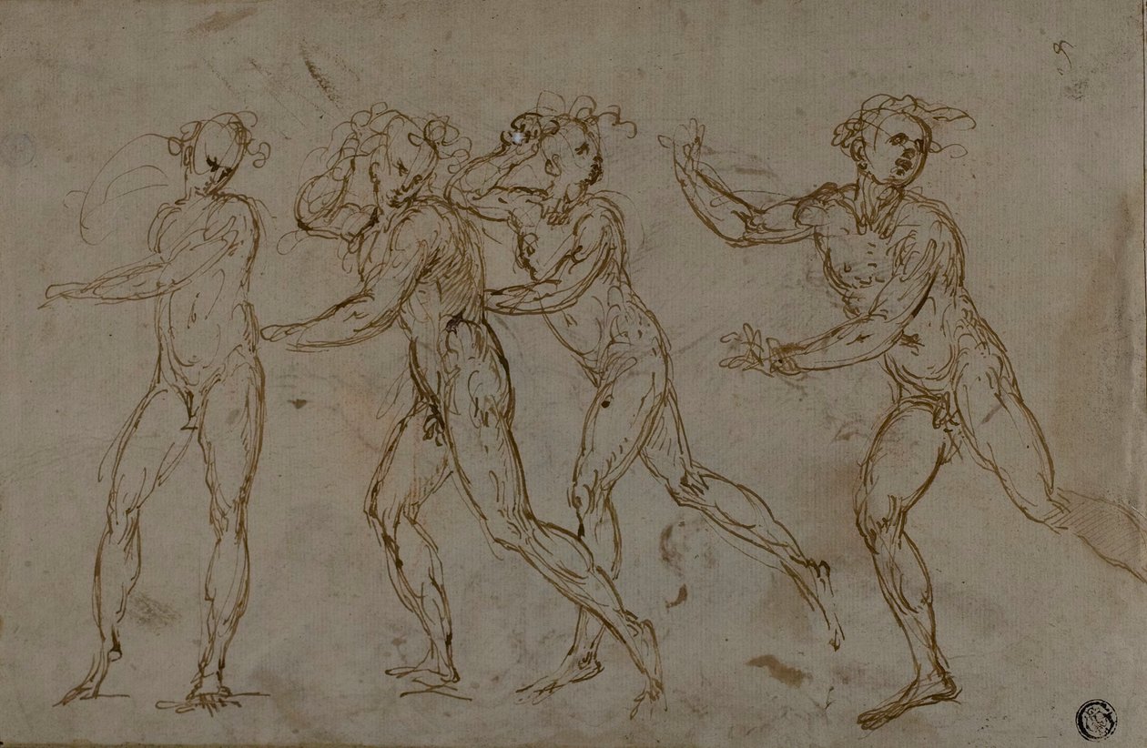 Quatre hommes nus courant (recto) ; Sainte Famille avec l