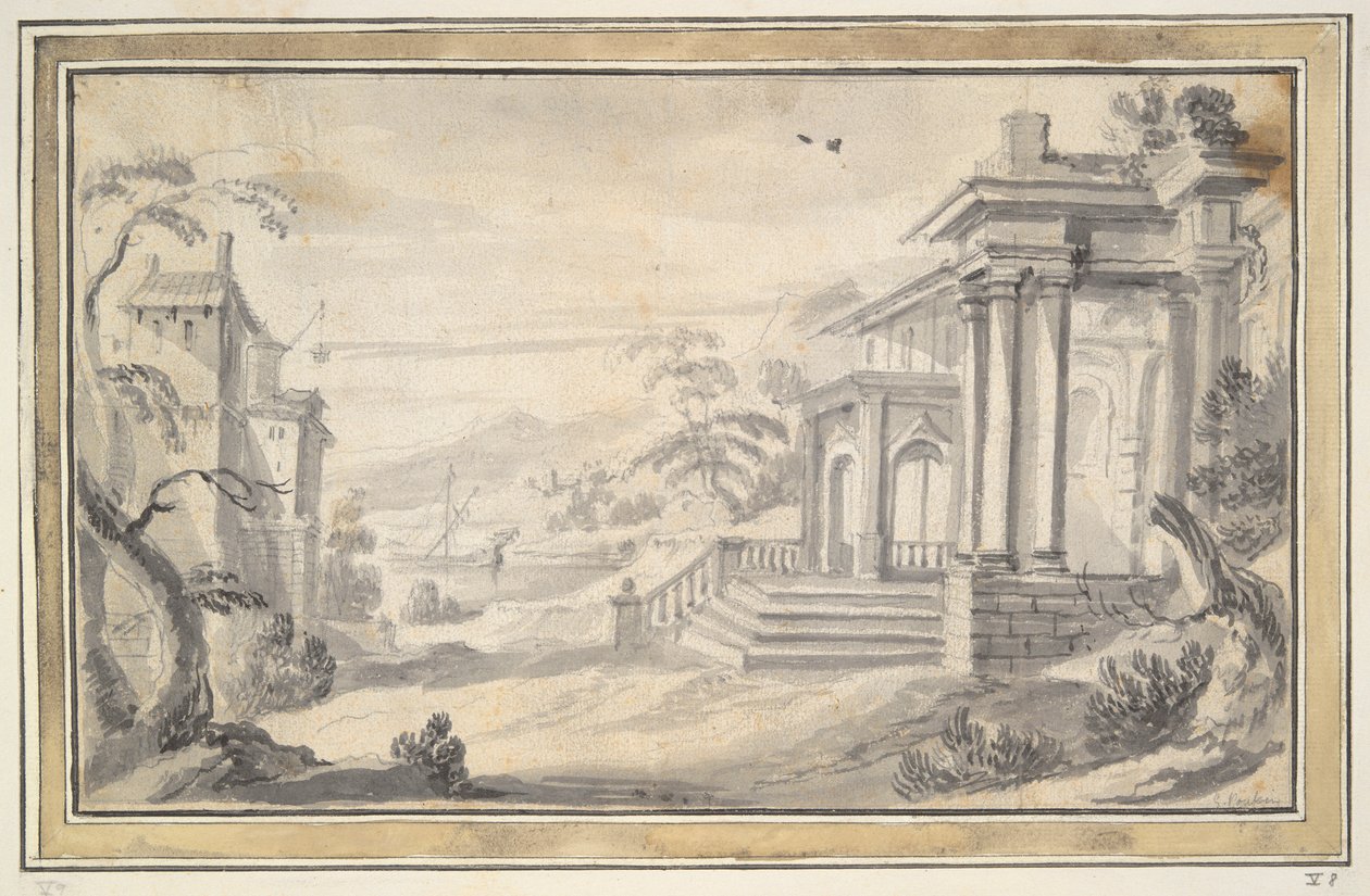 Paysage italianisant avec villa imaginaire - Unknown