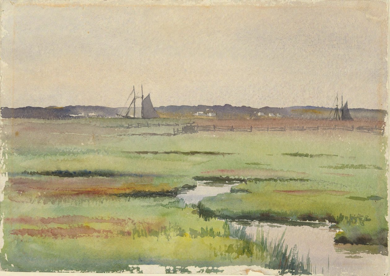Paysage de Marais avec Bateaux - Unknown