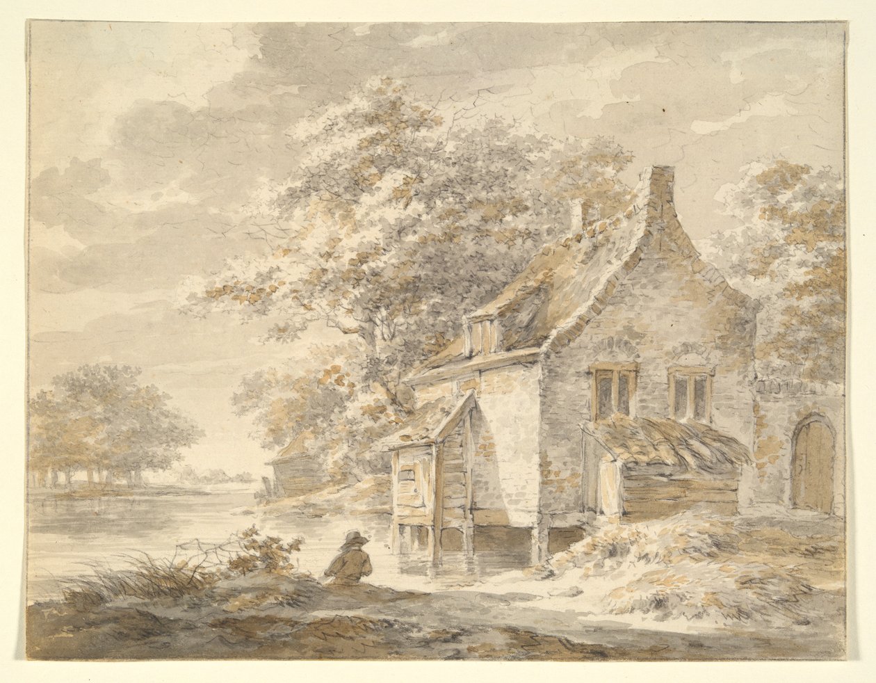 Paysage fluvial avec maison - Unknown