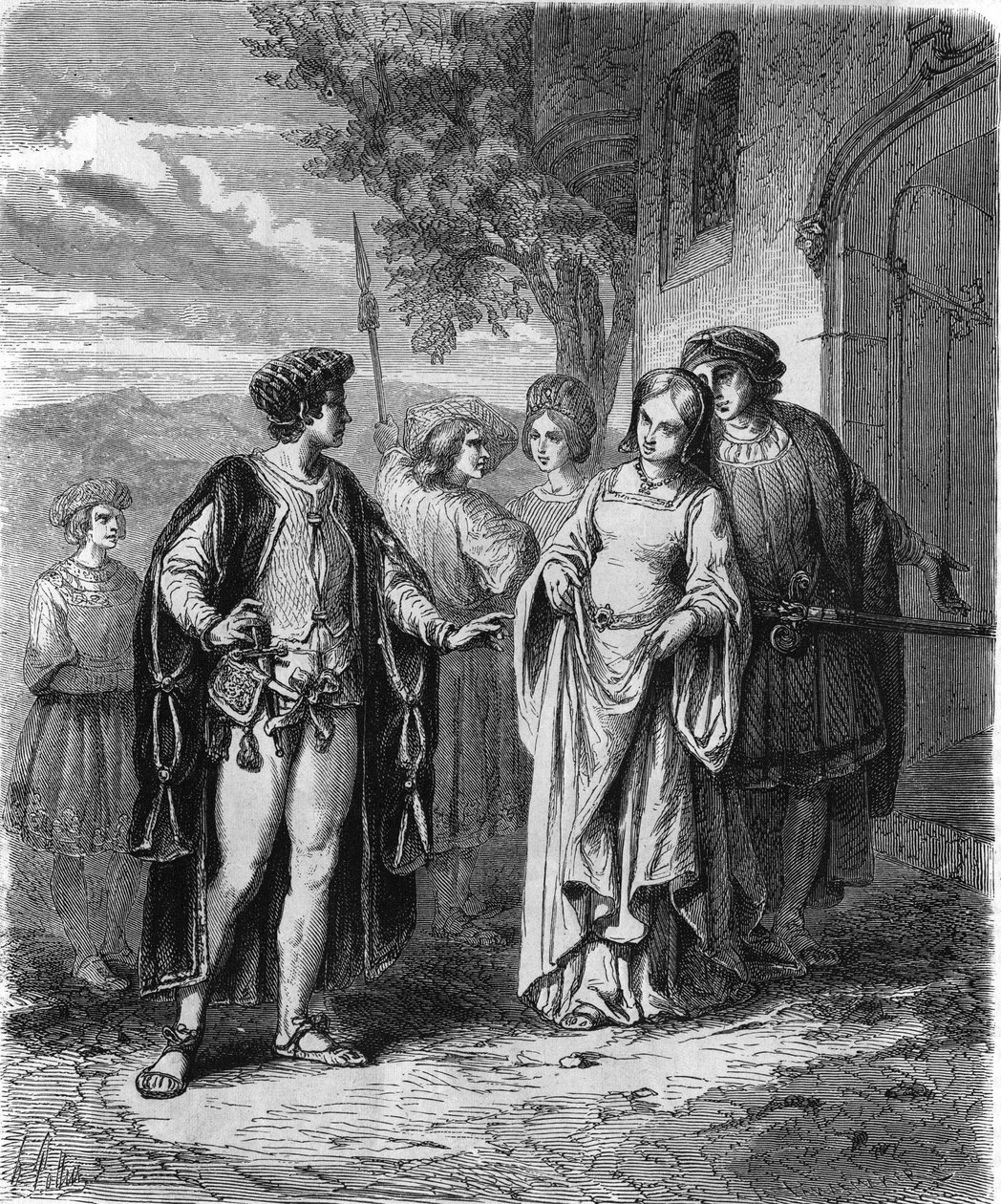 Costumes du 15ème siècle. Gravure du 19ème siècle - Unknown artist