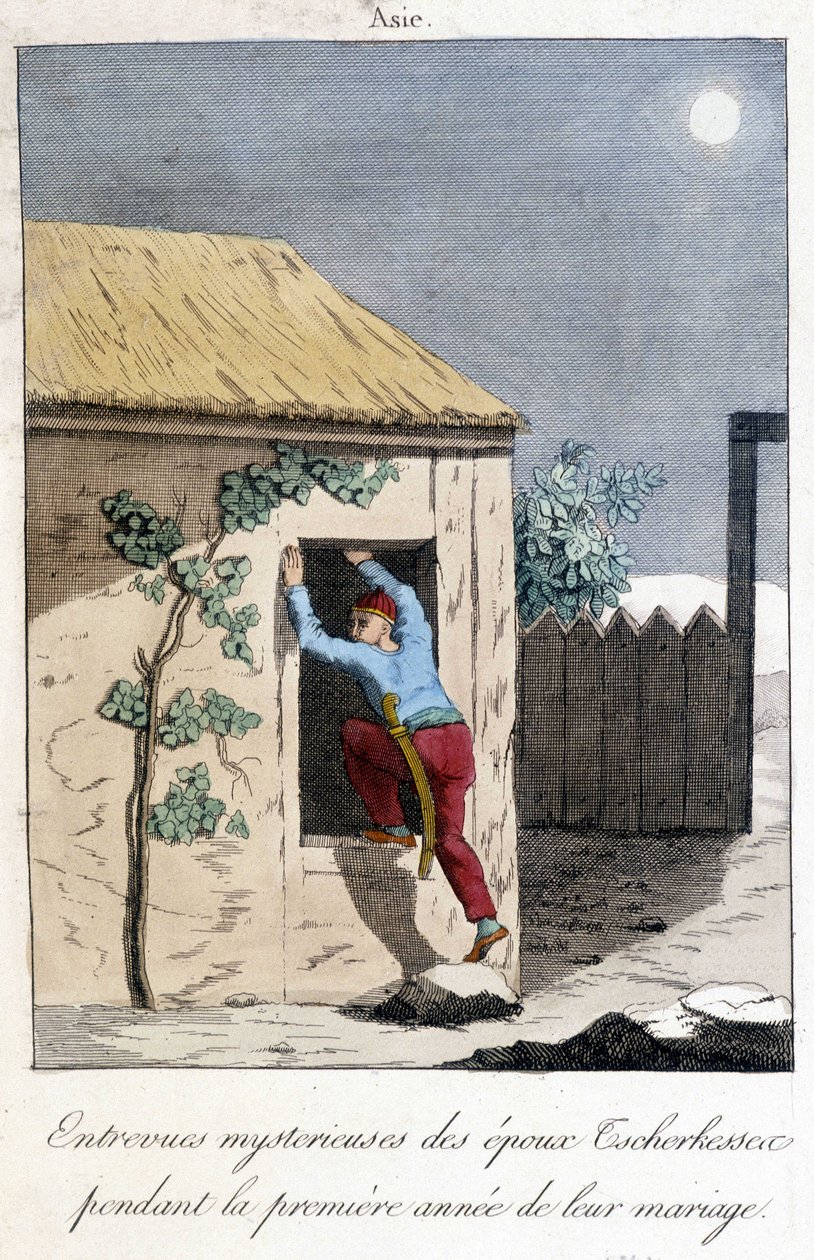 Tableau de 1811 illustrant les mystérieuses entrevues des épouses de Tscherkessen durant la première année de leur mariage (Asie) - Unknown artist