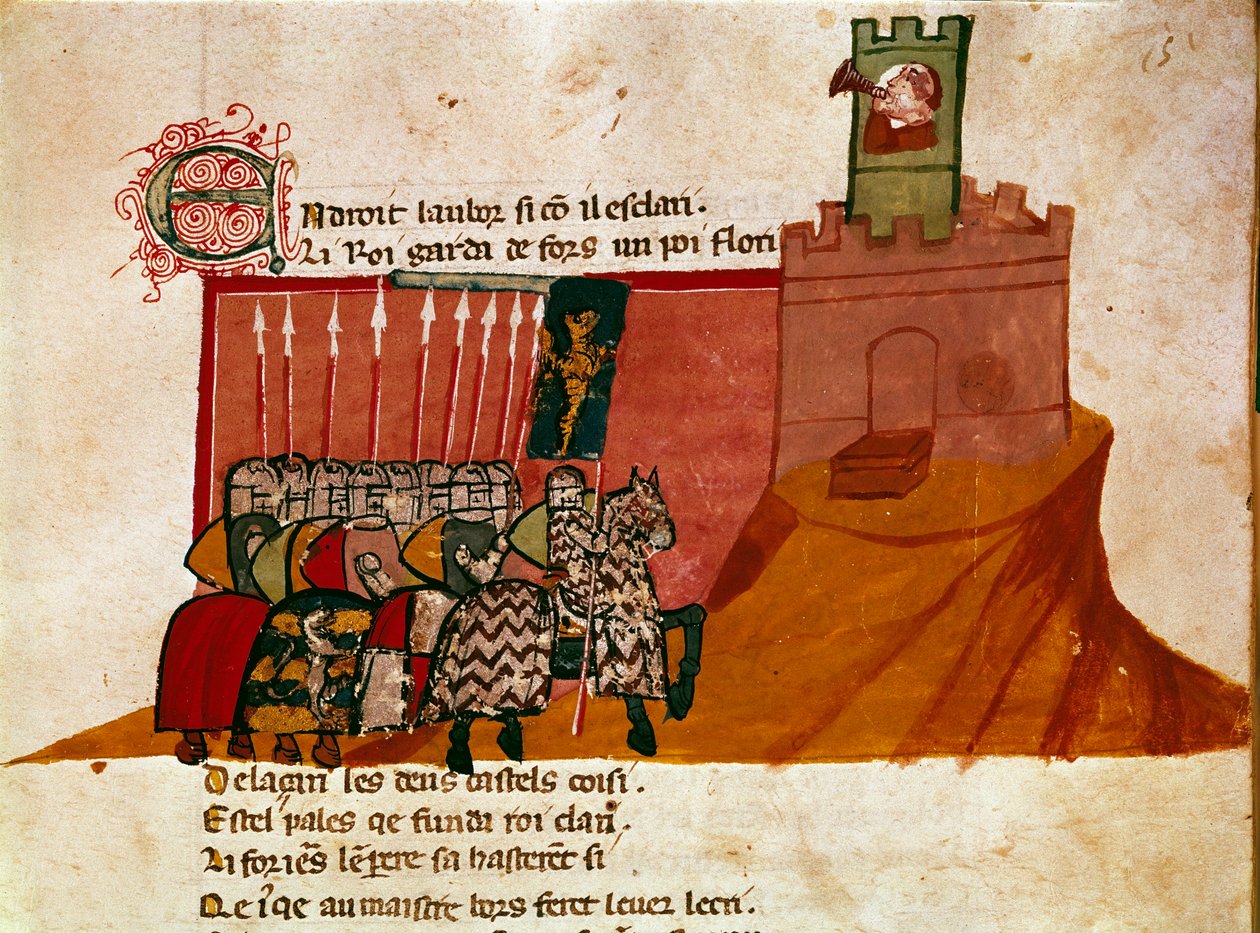 Un groupe de chevaliers francs arrive dans un château miniature de l