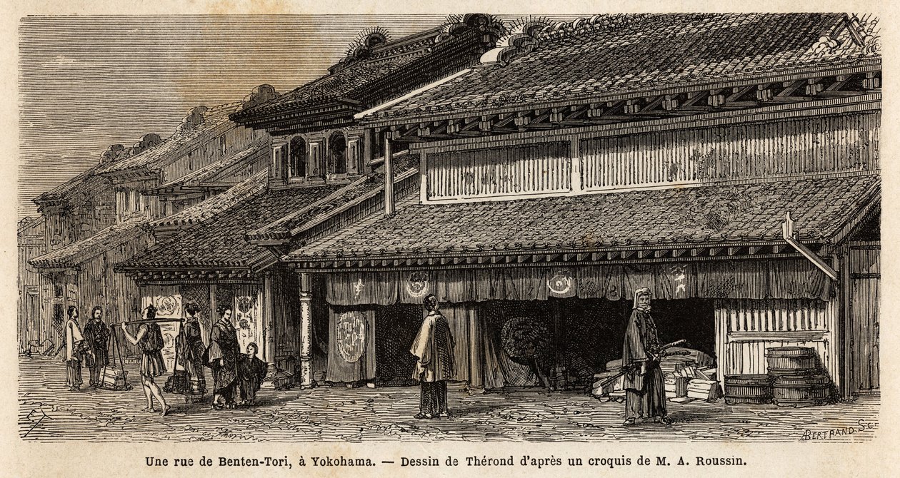Une rue de Benten Tori, avec animation de passants et portefaix - Unknown artist