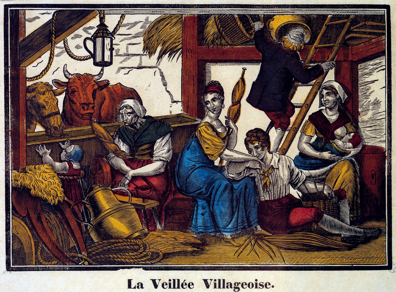 Une vie nocturne de village : une famille de paysans dans une grange - Unknown artist