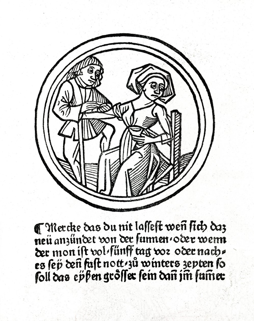 Une femme saigne. Xylographie dans "Buch de Surgery" par Hyeronimus Braunschweig. Strasbourg 1497 - Unknown artist