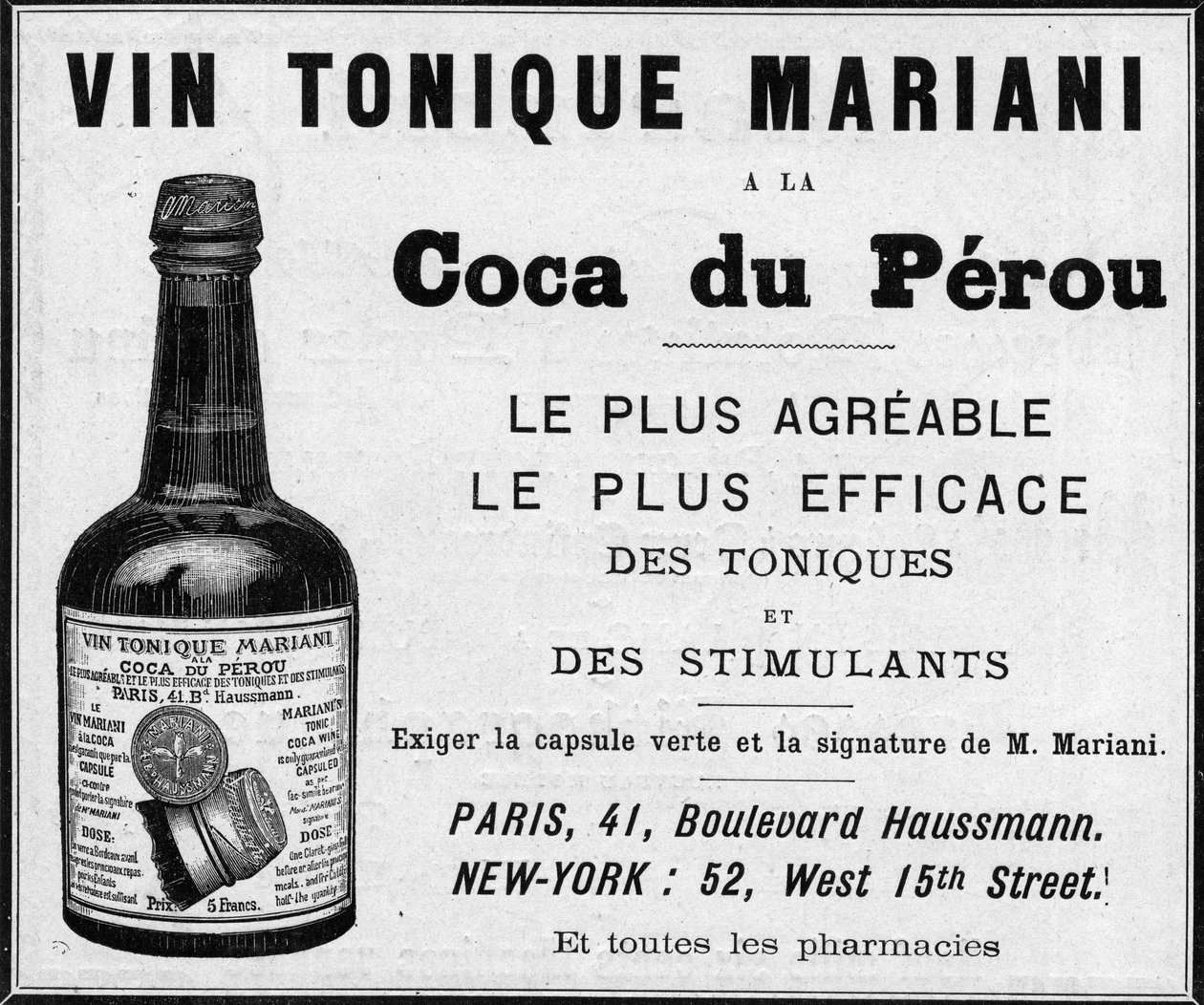 Publicité de 1889 pour le "Vin tonique Mariani à la coca du Pérou" (Cocaïne) - Unknown artist