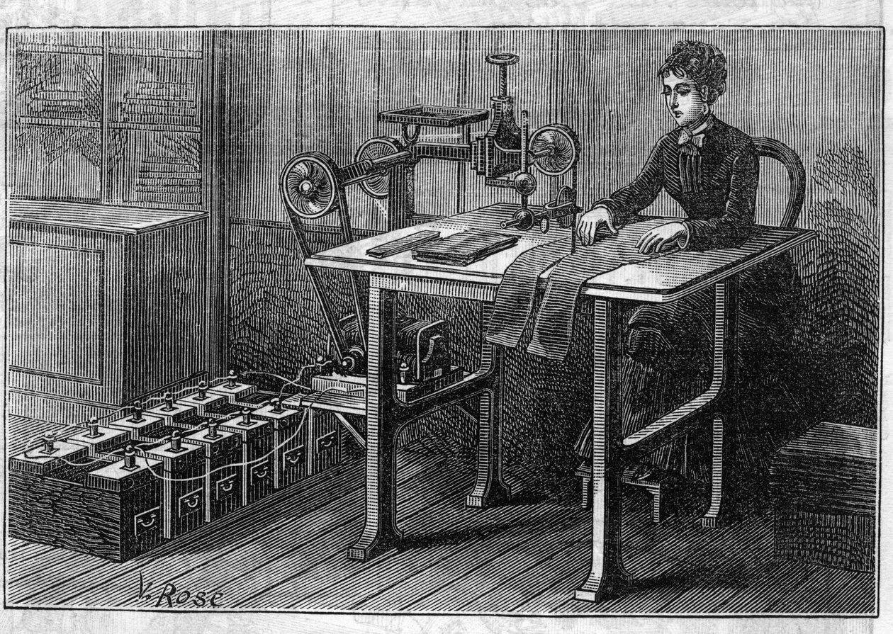 Application des batteries Faure : machine à découper les tissus actionnée par l
