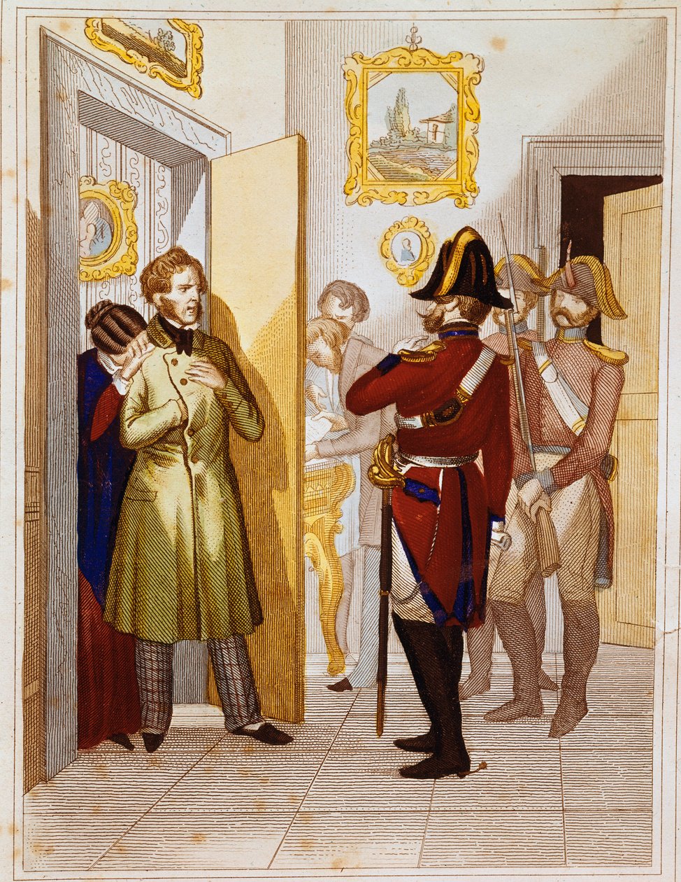 Arrestation du patriote Federico Confalonieri (1785-1846) par les troupes italiennes. Gravure du XIXe siècle Museo del Risorgimento, Rome - Unknown artist