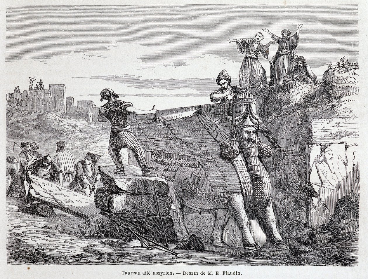 Taureau ailé assyrien sur le site de Ninive - dans « Tour du monde » 1er semestre 1863 - Unknown artist