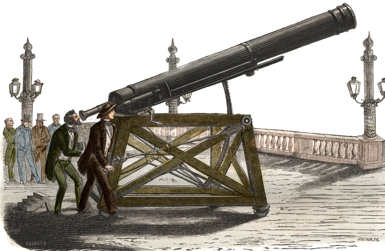Lunette astronomique de M. Queslin Place de la Concorde à Paris. Gravure de 1857 dans « Le Musée des Sciences » - Unknown artist