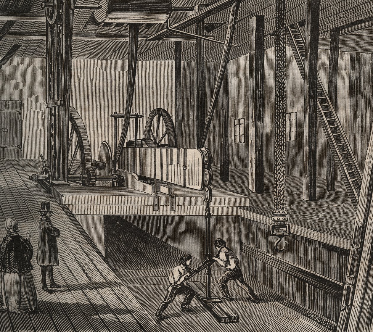 Atelier de forage du puits artésien de Passy. Gravure de 1856 dans « Le Musée Des Sciences » - Unknown artist