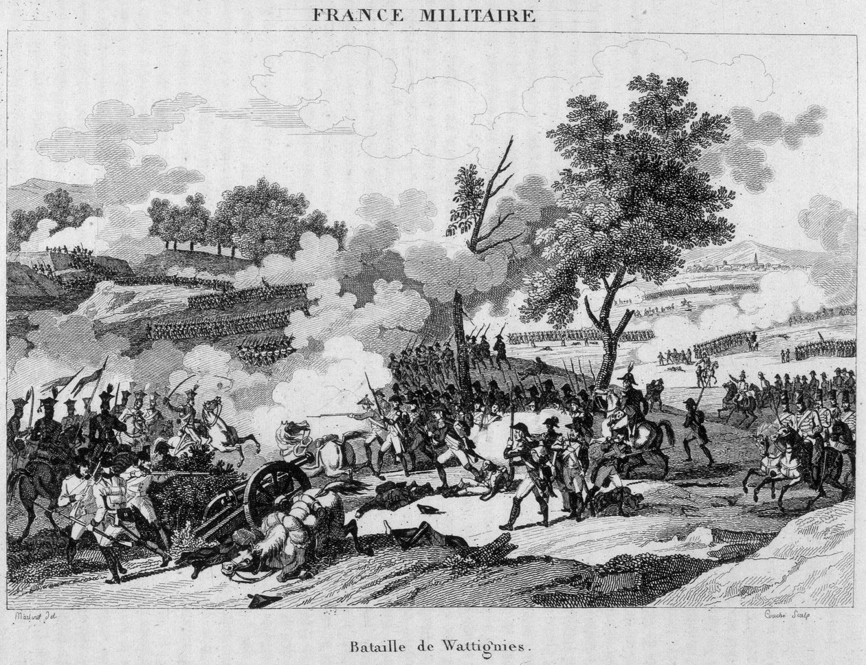 Bataille de Wattignies : Jourdan et Carnot remportent la victoire pour débloquer la ville de Maubeuge assiégée par les Autrichiens, octobre 1793. Gravure du 19e siècle - Unknown artist