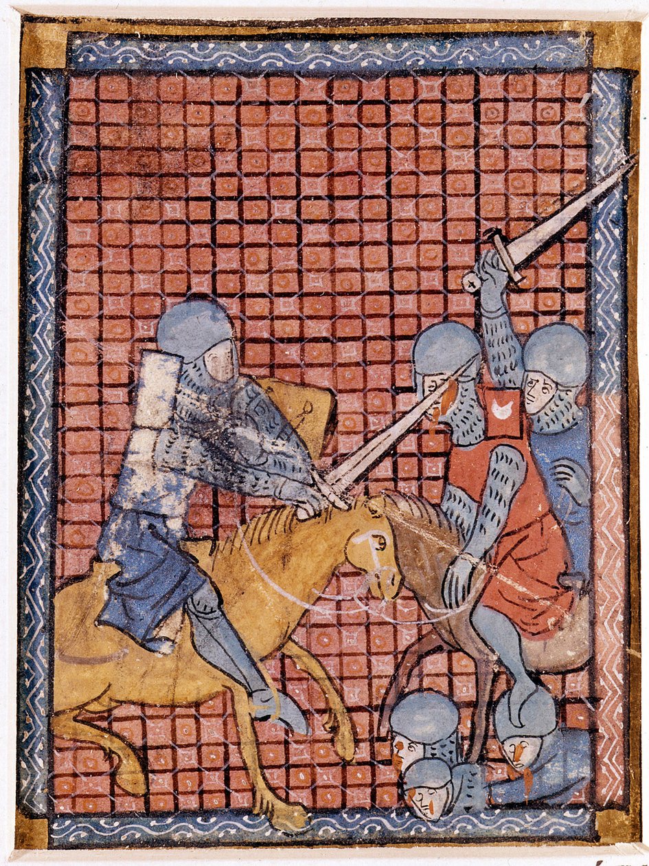 Bataille de chevaliers. Manuscrit français. Début du 14ème siècle. - Unknown artist