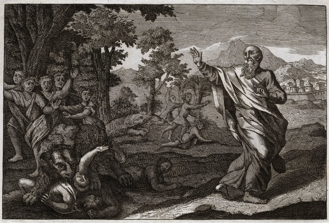 Bible de Royaumont, Ancien Testament : Enfants dévorés par des ours. Des enfants se moquant de la calvitie d
