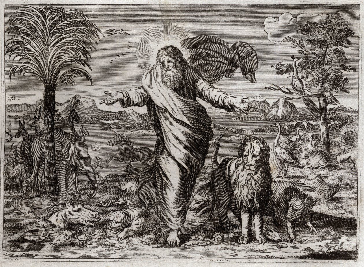 Bible de Royaumont, Ancien Testament : Création du Monde. Dieu tire le Ciel et la Terre du néant, et en six jours les orne et les peuple de Créatures de toutes sortes. Illustration de 1811. - Unknown artist