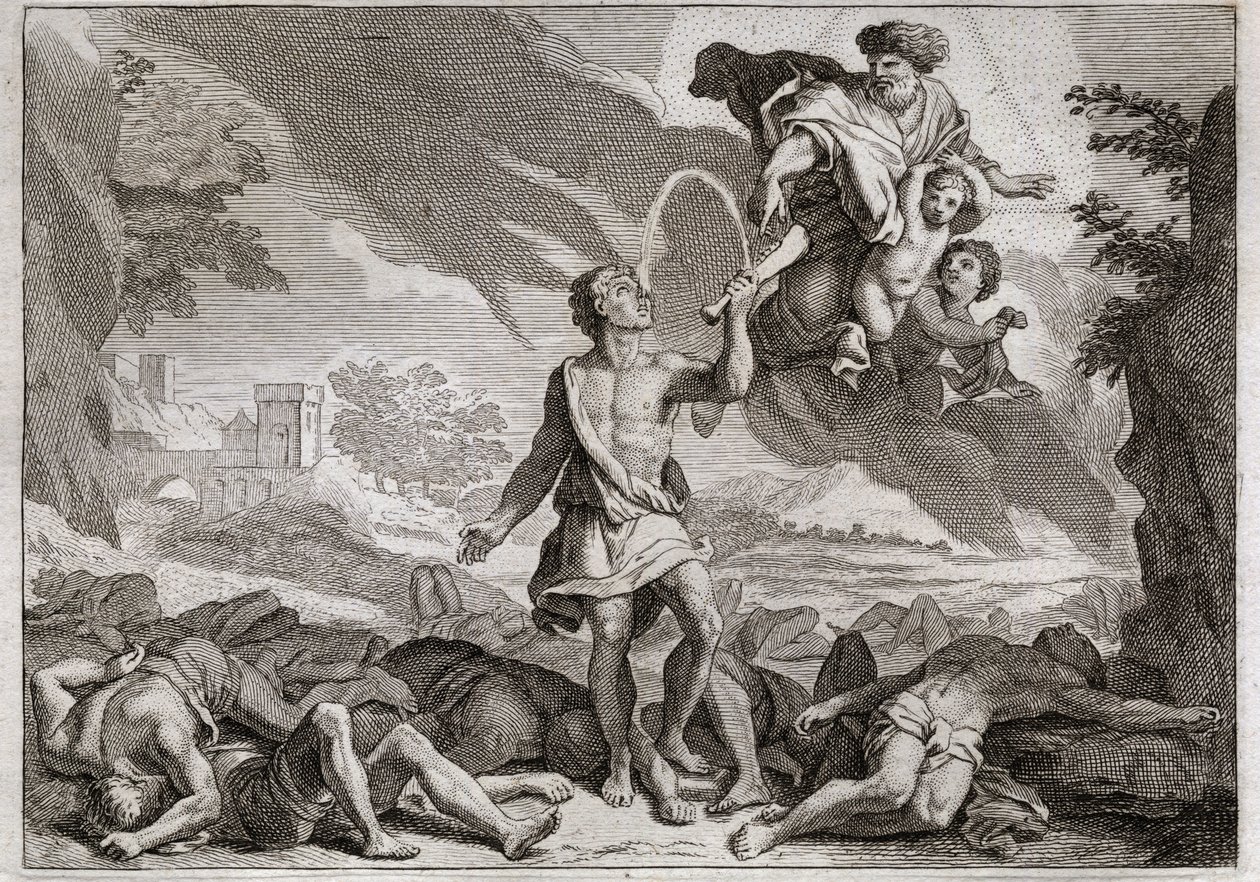 Bible de Royaumont, Ancien Testament : Défaite des Philistins. Samson tue mille Philistins avec une mâchoire d