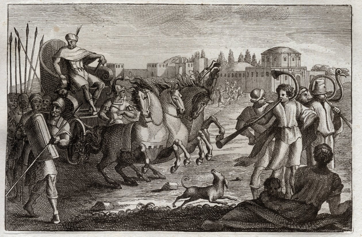 Bible de Royaumont, Ancien Testament : Élévation de Joseph. Joseph est élevé en gloire. Illustration de 1811. - Unknown artist