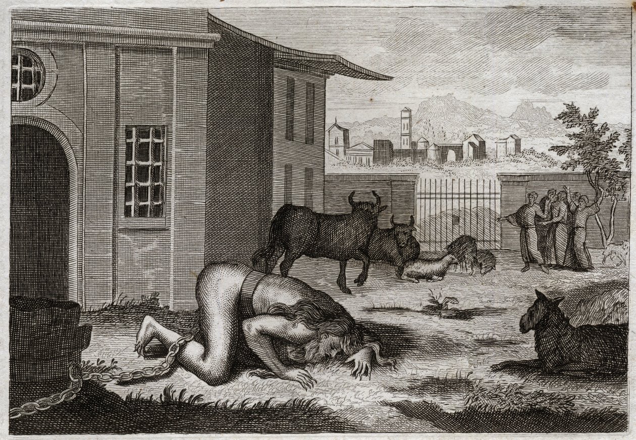 Bible de Royaumont, Ancien Testament : Nabuchodonosor changé en bête. Le roi Nabuchodonosor II, par juste punition de son orgueil, est changé en bête. Illustration de 1811. - Unknown artist