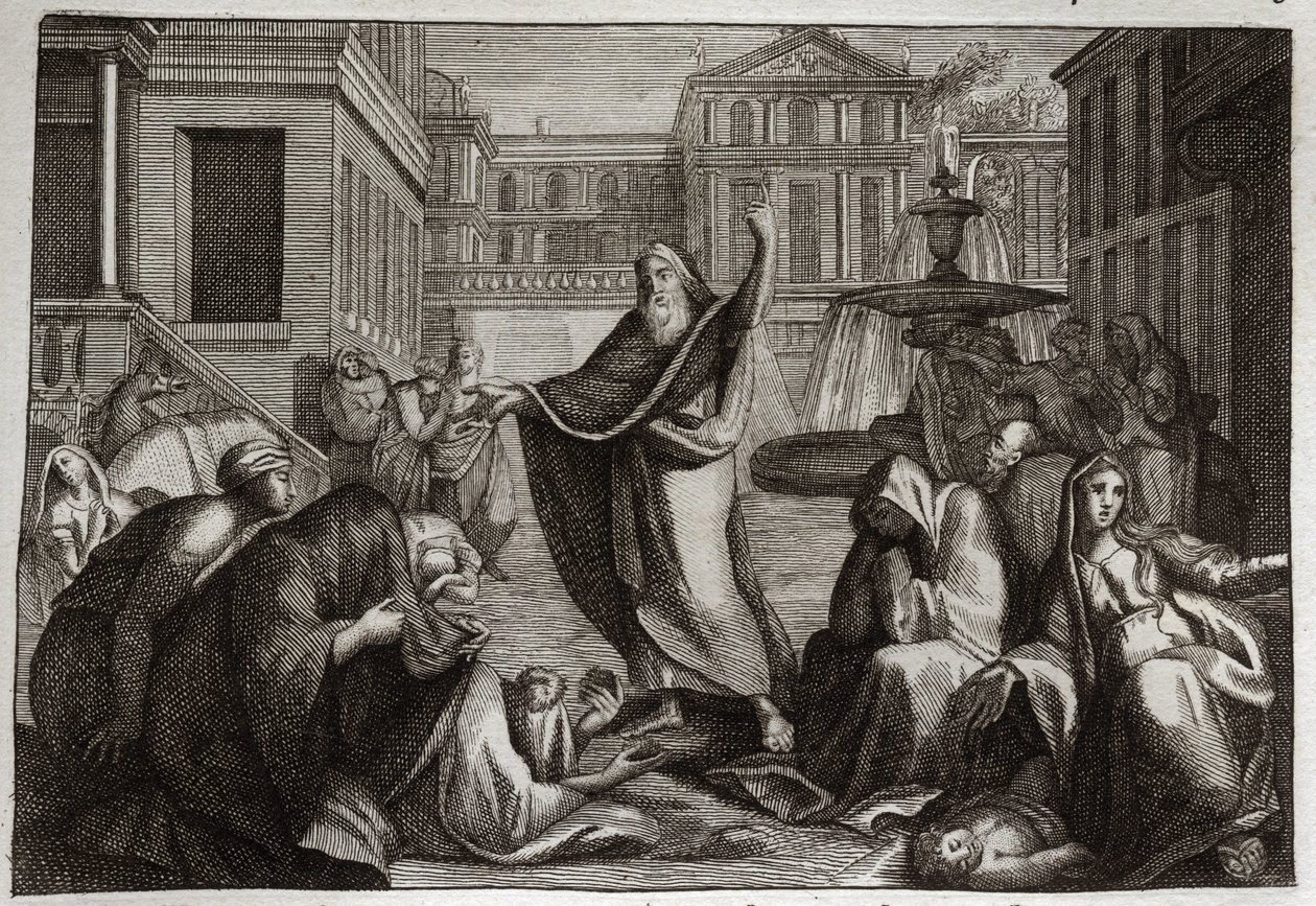 Bible de Royaumont, Ancien Testament : Pénitence des Ninivites. Les habitants de Ninive font tous pénitence à la prédication du prophète Jonas. Illustration de 1811. - Unknown artist