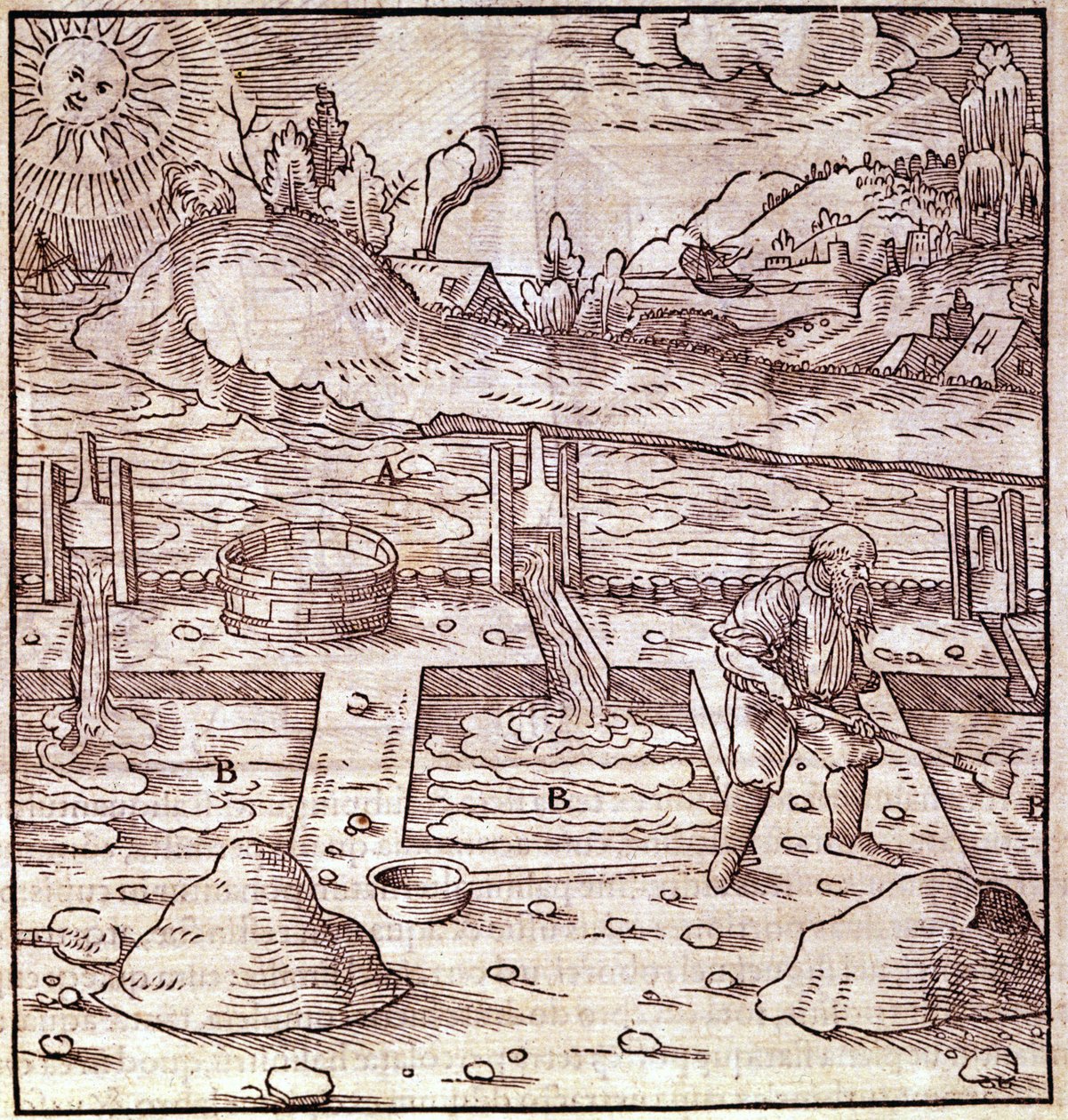 Récupération de bitume. Georg Bauer "Agricola De Re metallica" livre du XVe siècle. Bibl. du Musée des Sciences, Milan - Unknown artist