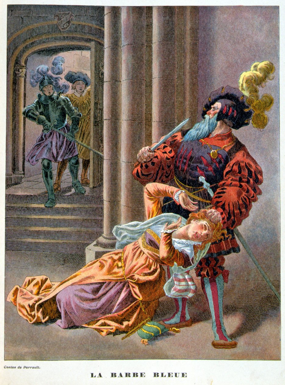 Barbe bleue (surpris prenant une femme par les cheveux). Illustration du 19e siècle. - Unknown artist