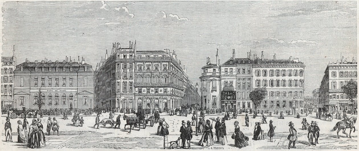 Boulevard des Italiens avec le café de Paris, la rue Taitbout, la maison dorée, la rue Lafitte, le café Riche et la rue Lepelletier - Gravure dans « Tableau-de-Paris » par Edmond Texier 1852 - Unknown artist