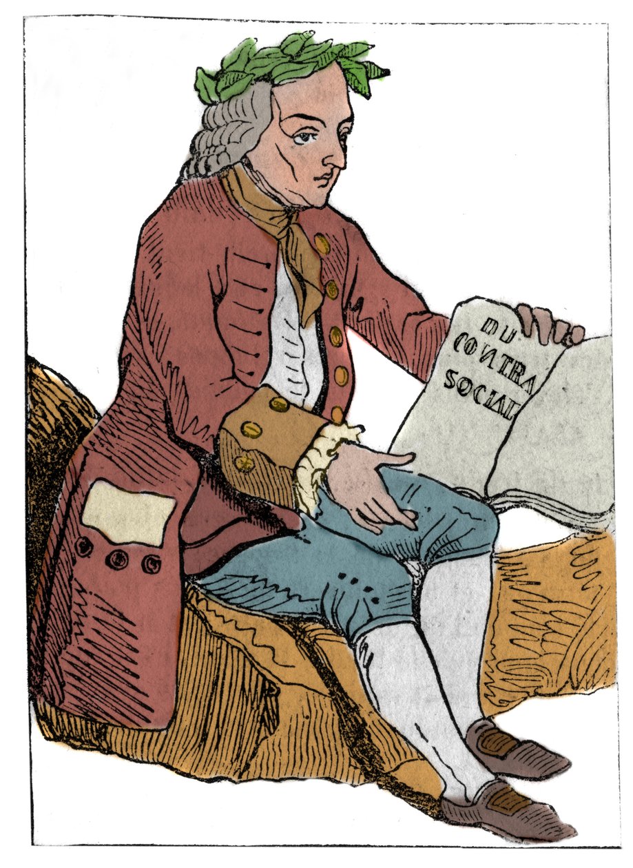 Carte à jouer de la République Française (1793) publiée à la Convention Nationale le 21/09/1792, après la chute des Royaumes : le personnage du philosophe sous les traits de Jean-Jacques Rousseau « au contrat social » (1712-1778) - Unknown artist