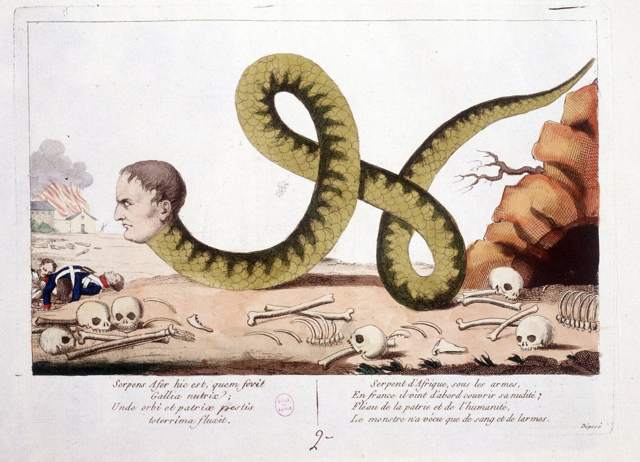 Caricature de Napoléon Ier représenté comme un serpent. Serpent d