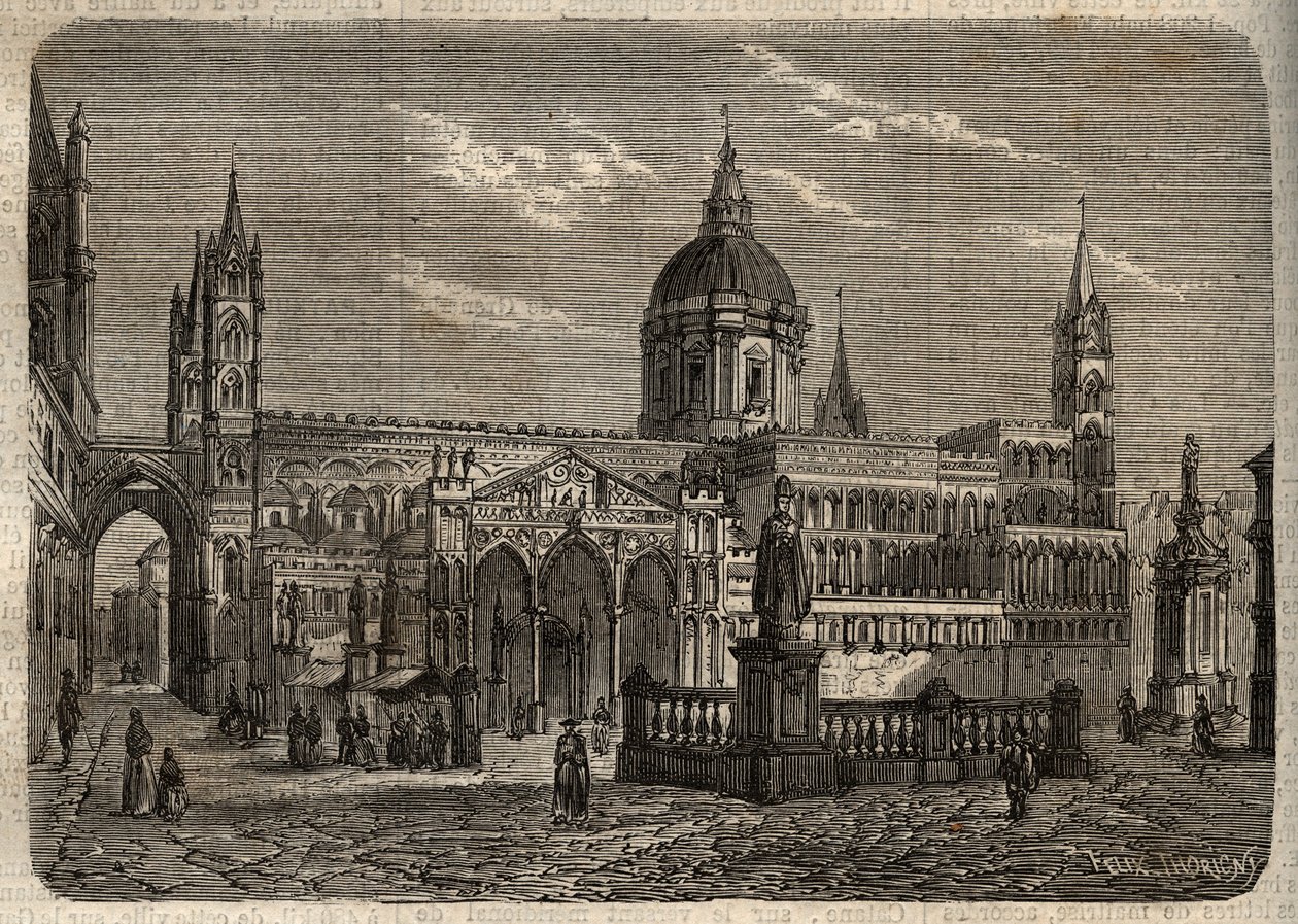 Cathédrale de Palerme - Duomo di Palermo - gravure dans « Dictionnaire populaire illustré » - 1864 - par Joseph Decembre et Edmond Allonier - Unknown artist