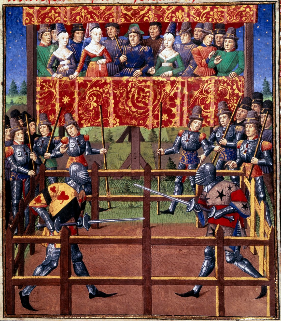 Cérémonies et ordonnances comme gage de bataille : duel en champ clos entre deux chevaliers (Miniature d