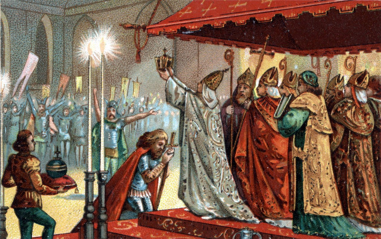 Charlemagne (742-814) couronné par le pape Léon III (c750-816) à la basilique Saint-Pierre de Rome le 25 décembre 800 - Unknown artist