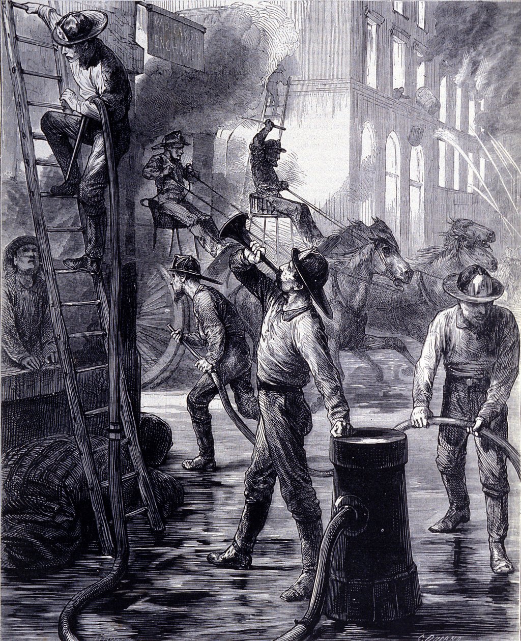 Brigade des pompiers de Chicago en intervention, États-Unis. 19ème siècle - Unknown artist