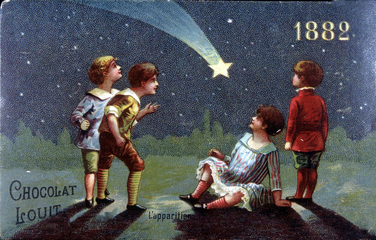 Chromolithographie Chocolat Louit de 1882. Enfants faisant un vœu à l