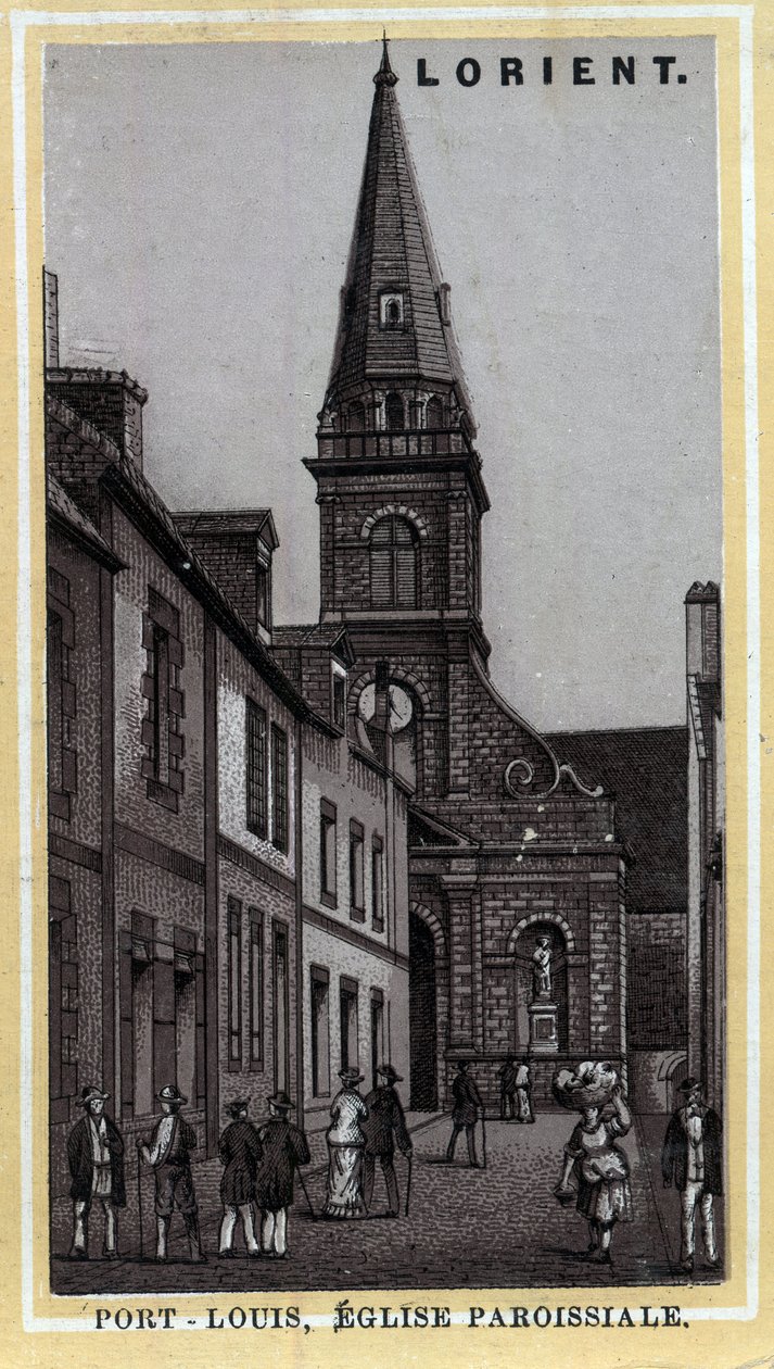 Église paroissiale de Port-Louis, Pays de Lorient, Morbihan, Bretagne. Chromolithographie de la fin du XIXe siècle - Unknown artist