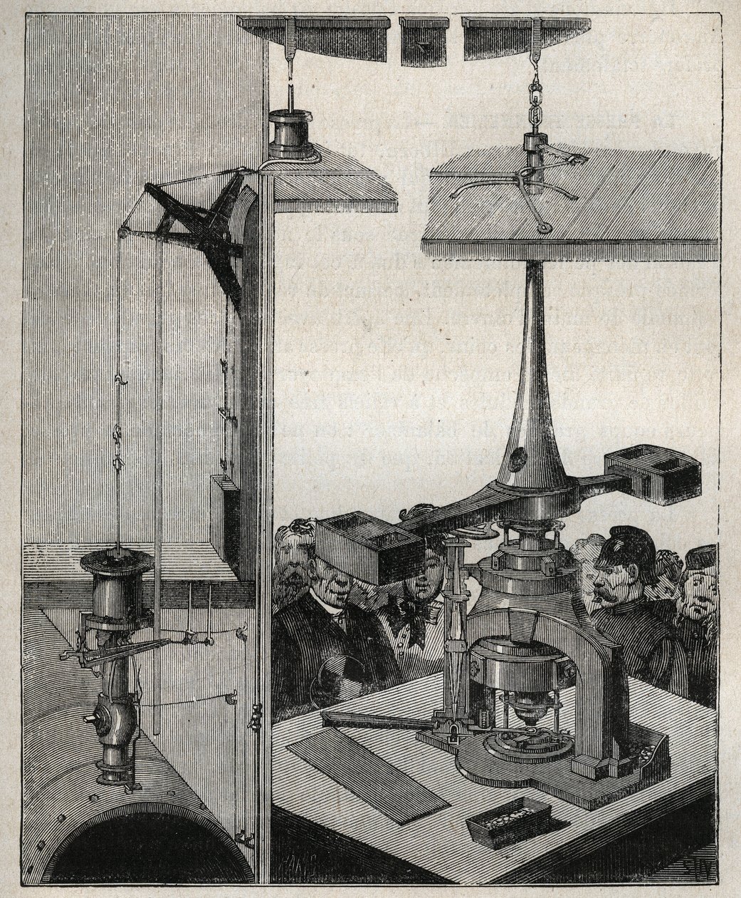 Pièce de monnaie : La balance à vapeur de la Monnaie de Londres. Gravure de 1885 dans 